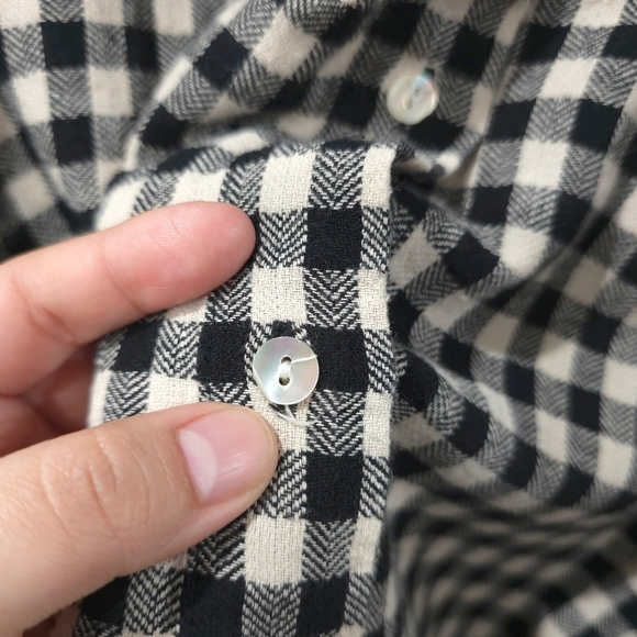 ZARA Black White Gingham Flannel Button Front, Floral Embroidery, High Low Tunic - Picture 11 of 16